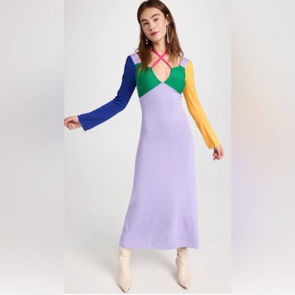 NWT Olivia Rubin Elliott XS Maxi Dress Colorblock Knit Empire Waist - Picture 2 of 13